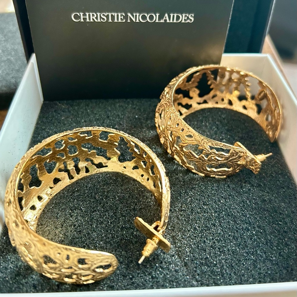 Gold [plated brass] Textured Hoop Earrings